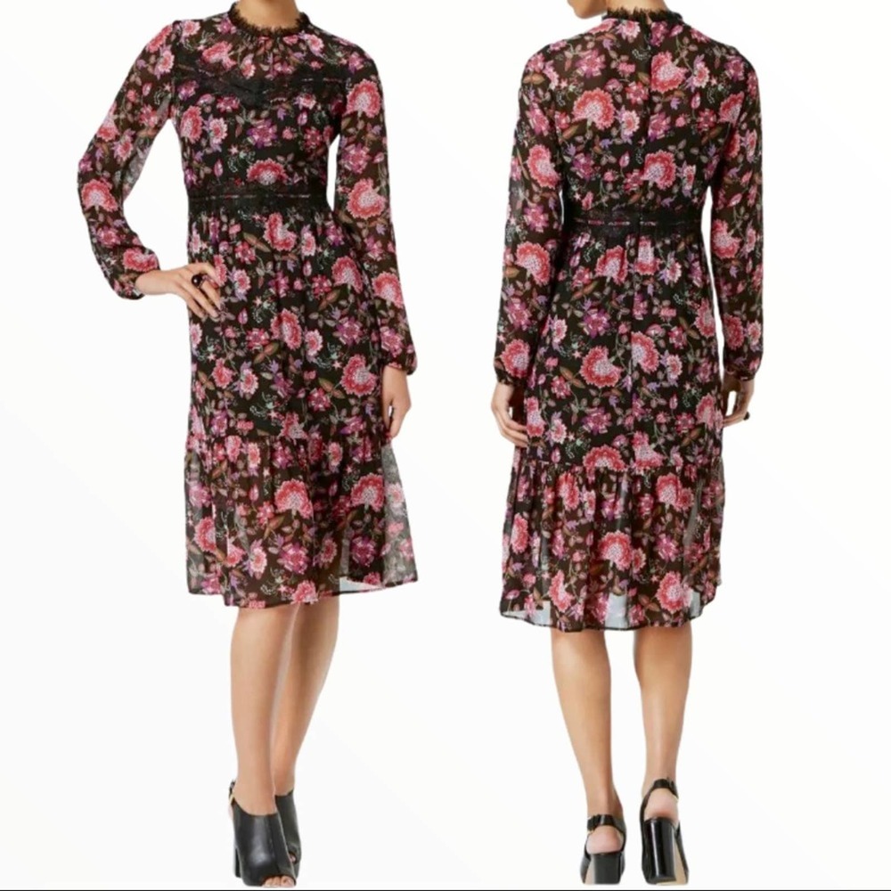 Nine West black chiffon printed midi dress…